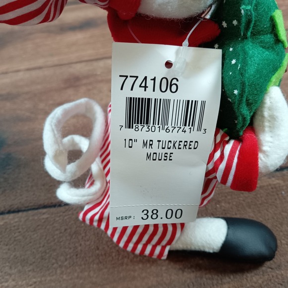 Annalee 10" Mr. Tuckered Mouse Doll Red White Stripes Plush Christmas Decor - Picture 5 of 6